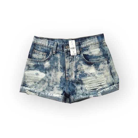 new LF Carmar ❉ Retro 80’s Acid Wash Denim High Waist Cuffed Festival Short ❉ 27 - Picture 3 of 16